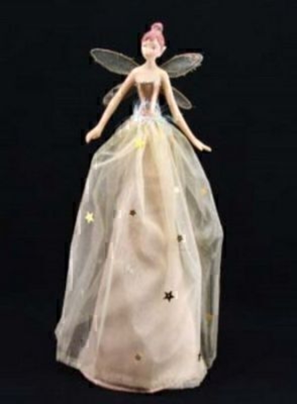 This is a beautiful winged treetop fairy wearing a golden starry dress. Place her on top of your Christmas tree to give it that perfect finishing touch. Gisela Graham are a well known brand, recognised for their unique and high quality products. Size 30 <br><br>
If it is Christmas Tree Decorations to be sent anywhere in the UK you are after than look not further than Booker Flowers and Gifts Liverpool UK. Our Tree Decorations are specially selected from across a range of suppliers. This way we can bring you the very best of what is available in Tree Decorations.<br><br>
Gisela loves ChGisela Graham Limited is one of Europes leading giftware design companies. Gisela made her name designing exquisite Christmas and Easter decorations. However she has now turned her creative design skills to designing pretty things for your kitchen, home and garden. She has a massive range of over 4500 products of which Gisela is personally involved in the design and selection of. In their own words Gisela Graham Limited are about marking special occasions and celebrations. Such as Christmas, Easter, Halloween, birthday, Mothers Day, Fathers Day, Valentines Day, Weddings Christenings, Parties, New Babies. All those occasions which make life special are beautifully celebrated by Gisela Graham Limited.<br><br>
ristmas and it is her love of this occasion which made her company Gisela Graham Limited come to fruition. Every year she introduces completely new Christmas Collections with Unique Christmas decorations. Gisela Grahams Christmas ranges appeal to all ages and pockets.<br><br>
Gisela Graham is famed for her Fairies and we have many to choose from in our hand selected Christmas Fairies collection. Gisela Graham Fairies have all the charm, quality and appeal you would expect from Gisela Graham.<br><br>
Gisela Graham Christmas Decorations are second not none a really large collection of very beautiful items she is especially famous for her Fairies and Nativity. If it is really beautiful and charming Christmas Decorations you are looking for think no further than Gisela Graham.<br><br>
This Beautiful Gisela Graham Fairy is the perfect tree topper to finish off your Christmas Tree. Its gold colour it is a fab choice for a Gold tone Christmas Decorations and the perfect topper to your Christmas tree. Remember Booker Flowers and Gifts for Gislea Graham Fairies.